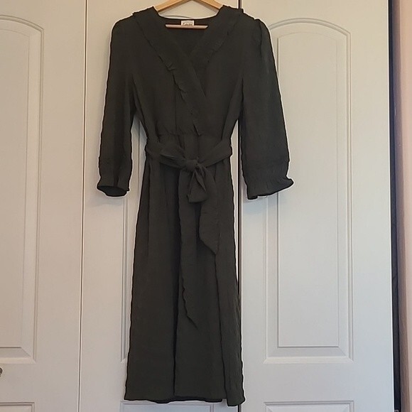 Emberley Olive Green A-Line Prairie Boho Size L - Picture 1 of 16